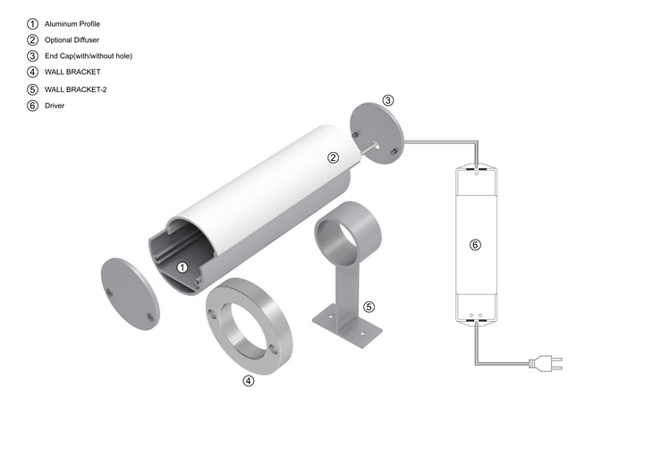 Custom Design Wardrobe Closet LED Lighting Bar Round Shape LED Aluminum Light Profile