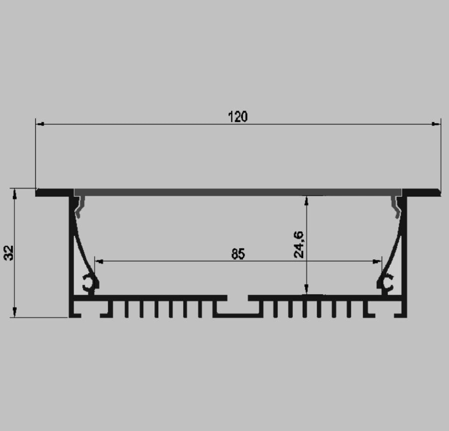 120*32mm Custom Square Aluminum Profile with Flat PC Cover, Suspension Wire and Pendant Hardware for Hanging or Surface Mounted LED Linear Lighting
